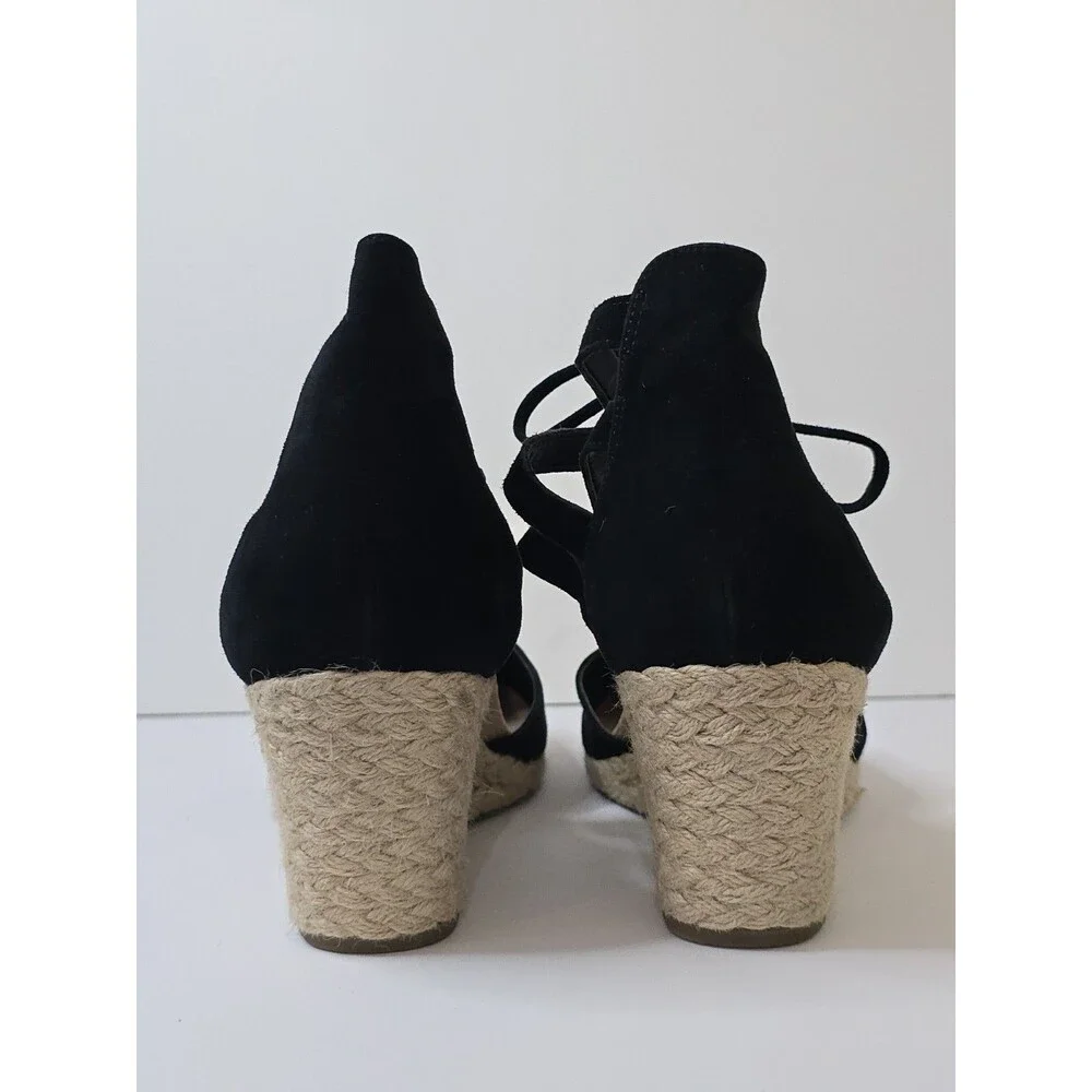 Vionic Calypso Espadrille Wedge Sandals Black Suede Lace Up Women's Size 11